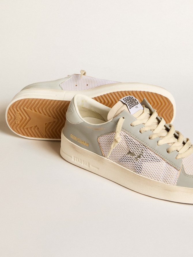 Stardan in gray nappa leather and white mesh with gray leather star - Image 3