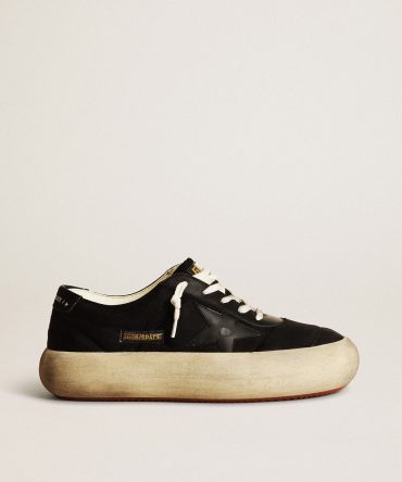 Space-Star shoes in black nylon with black leather star and heel tab