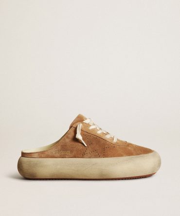 Women’s Space-Star Sabot in tobacco-colored suede with perforated star
