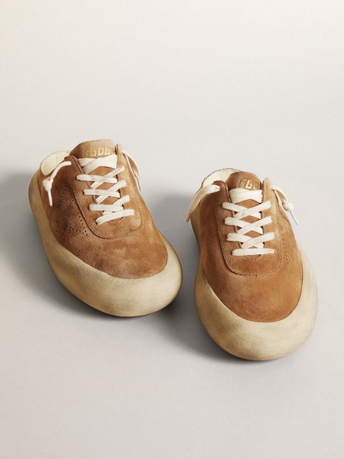 Women’s Space-Star Sabot in tobacco-colored suede with perforated star - Image 2