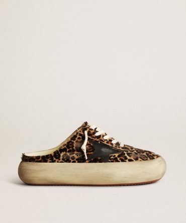 Women’s Space-Star Sabot in leopard print pony skin with black star