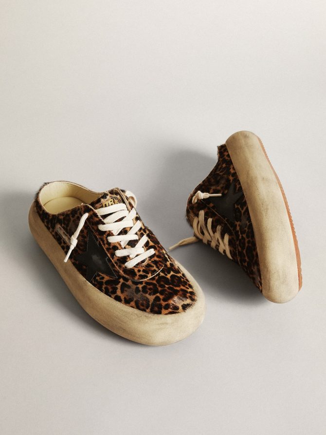 Women’s Space-Star Sabot in leopard print pony skin with black star - Image 2