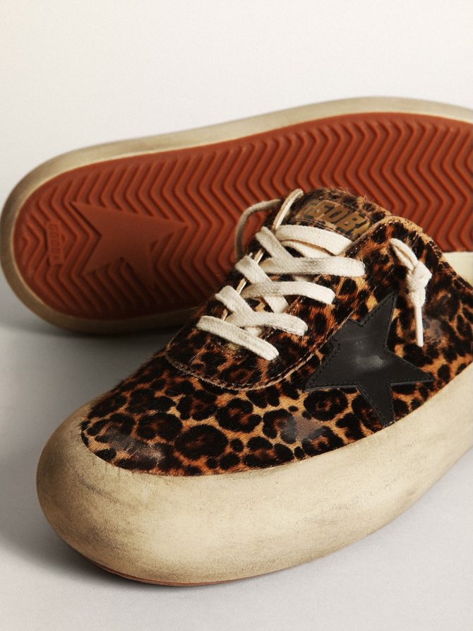 Women’s Space-Star Sabot in leopard print pony skin with black star - Image 4