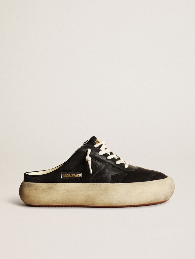 Women’s Space-Star Sabots in black nylon with black leather star