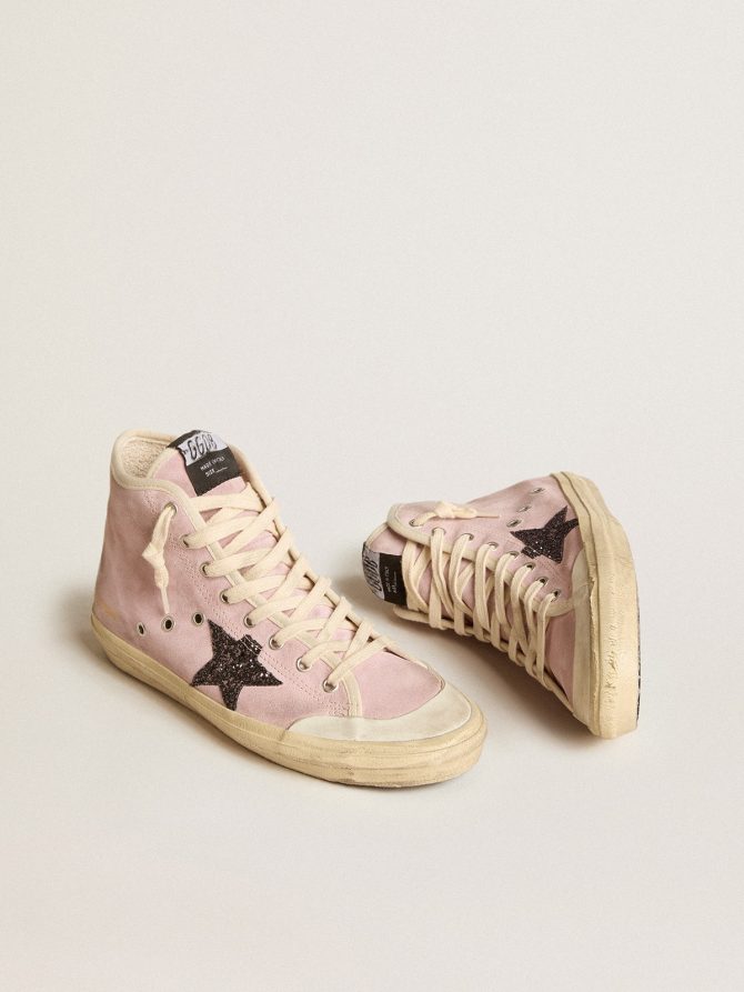 Francy Penstar in pink suede with gray glitter star - Image 2