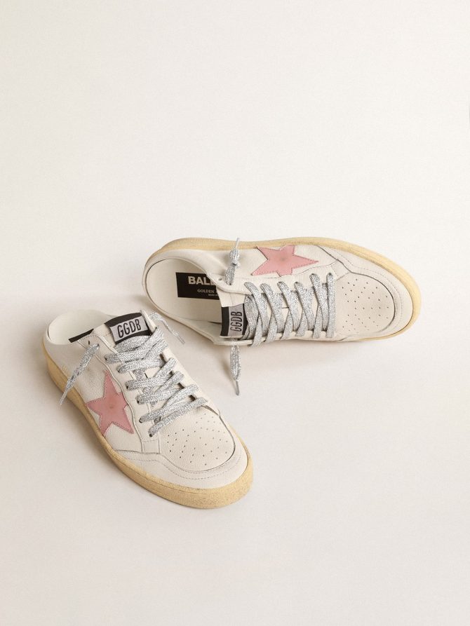 Ball Star Sabots in white nappa with an old-rose leather star - Image 2