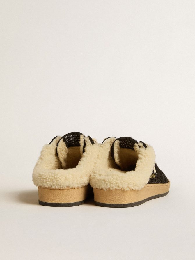 Ball Star Sabots in black glitter with black star and shearling lining - Image 4