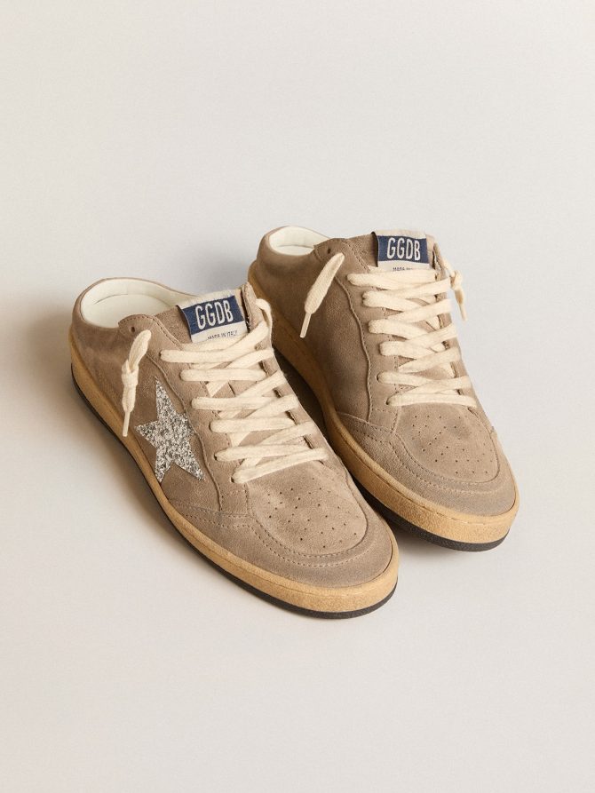 Ball Star Sabots in dove-gray suede with silver glitter star - Image 2