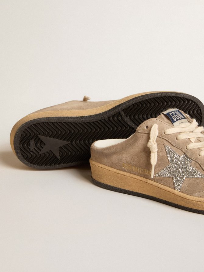 Ball Star Sabots in dove-gray suede with silver glitter star - Image 3