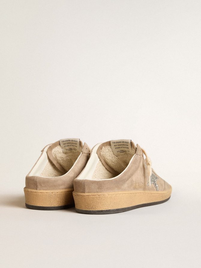 Ball Star Sabots in dove-gray suede with silver glitter star - Image 4