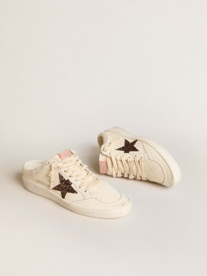Ball Star Sabots in ivory nappa with bronze glitter star - Image 2