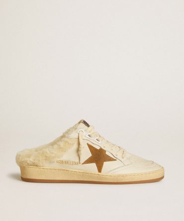 Ball Star Sabots in leather with suede star and beige shearling lining