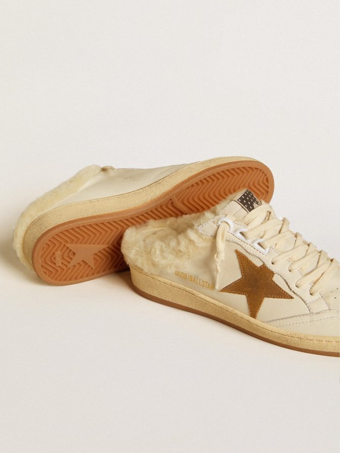 Ball Star Sabots in leather with suede star and beige shearling lining - Image 3