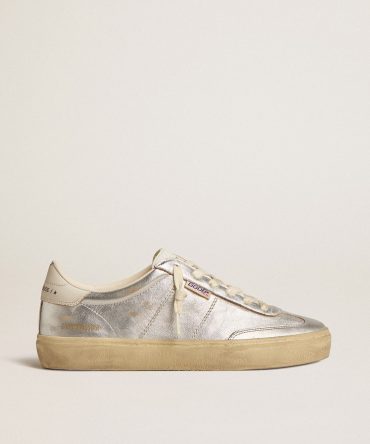 Soul Star in metallic silver leather with white leather heel tab
