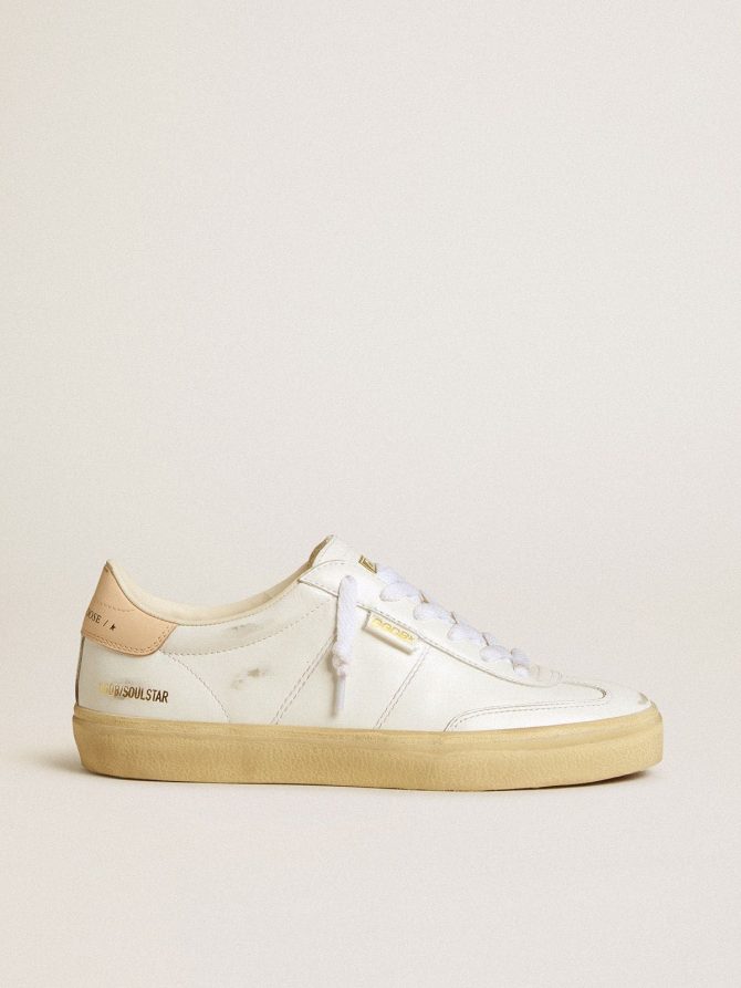 Women’s Soul Star in white leather with pink leather heel tab