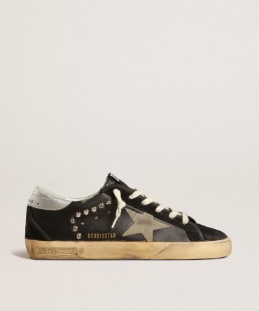 Women’s Super-Star in black leather and suede with silver studs