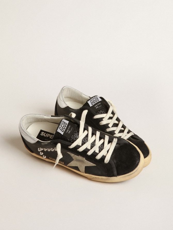 Women’s Super-Star in black leather and suede with silver studs - Image 2