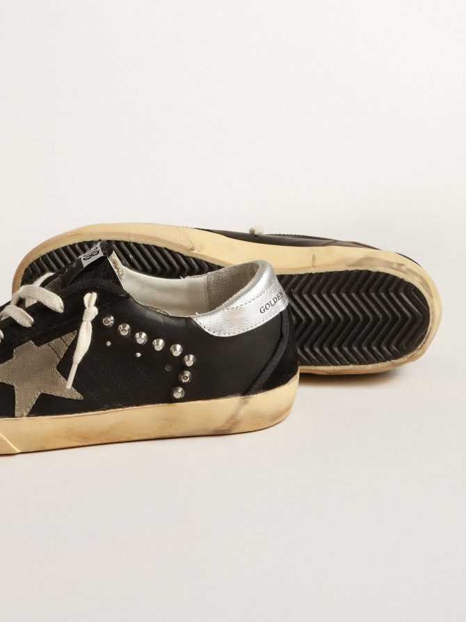 Women’s Super-Star in black leather and suede with silver studs - Image 4