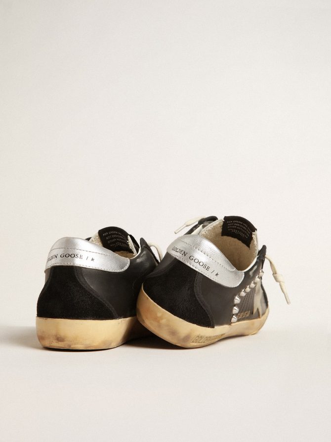 Women’s Super-Star in black leather and suede with silver studs - Image 5