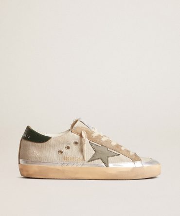 Super-Star in gray canvas with a green leather star and heel tab