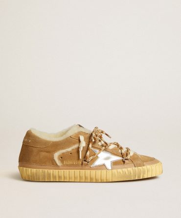 Super-Star in beige suede and shearling with metallic leather star