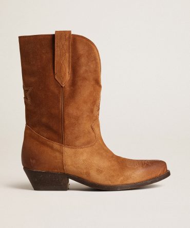 Low Wish Star boots in cognac-colored suede with inlay star