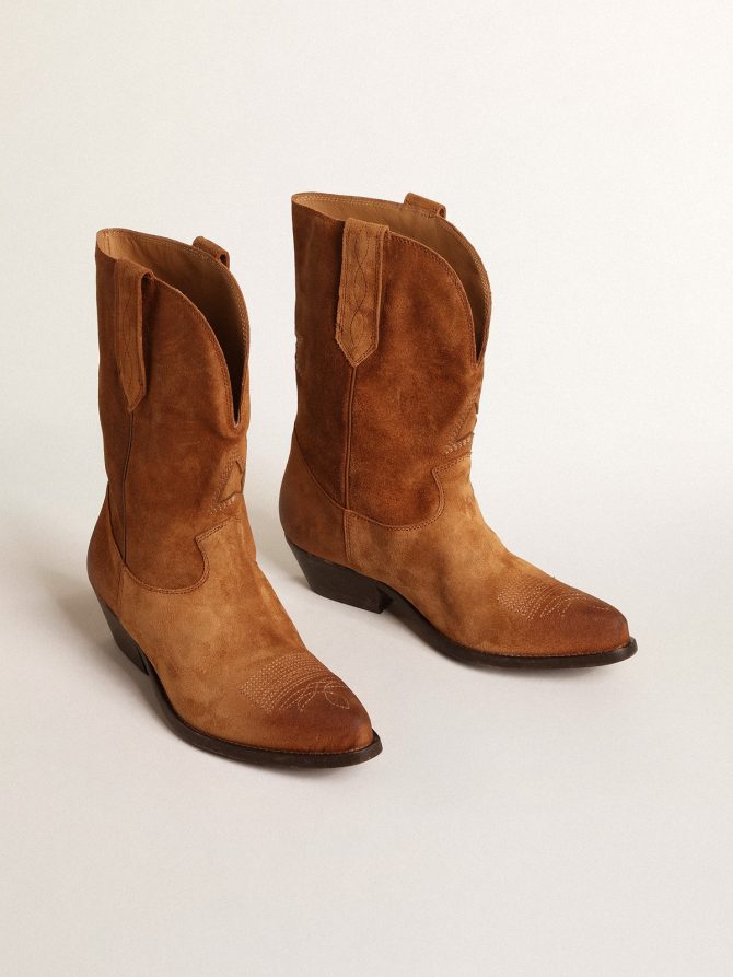 Low Wish Star boots in cognac-colored suede with inlay star - Image 2