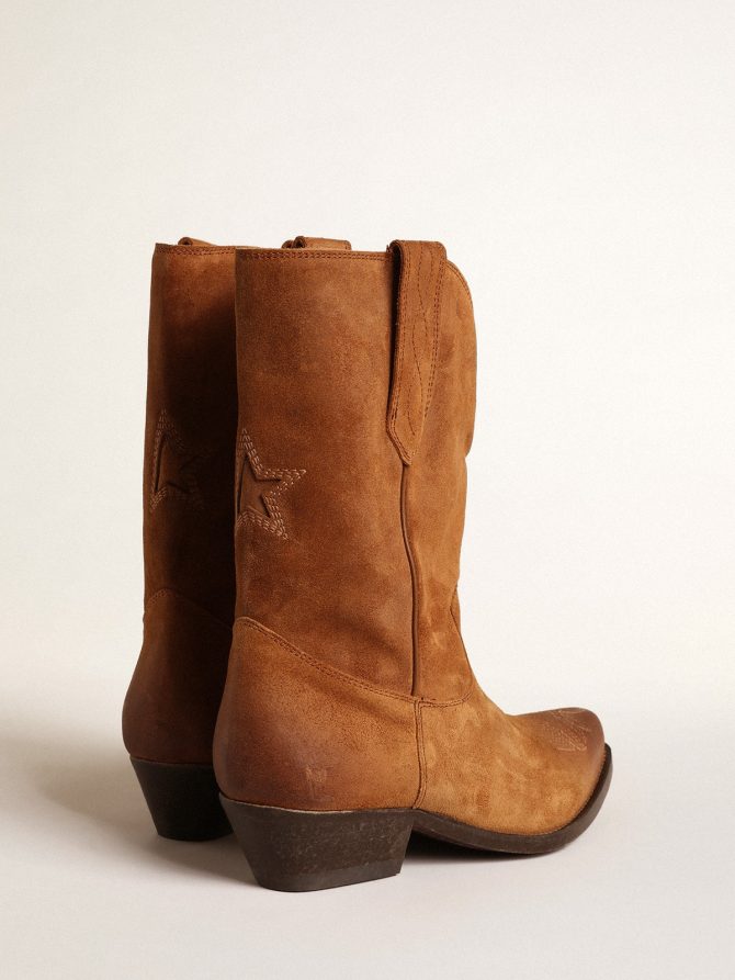 Low Wish Star boots in cognac-colored suede with inlay star - Image 4