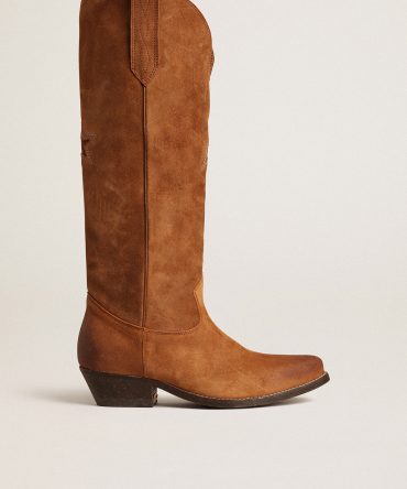 Wish Star boots in cognac suede with tone-on-tone inlay star