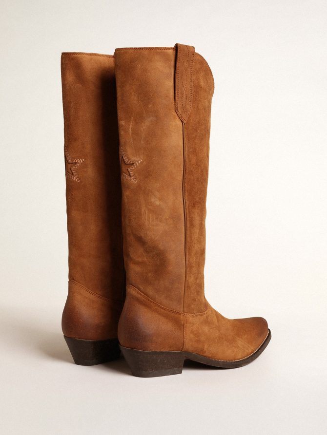 Wish Star boots in cognac suede with tone-on-tone inlay star - Image 4