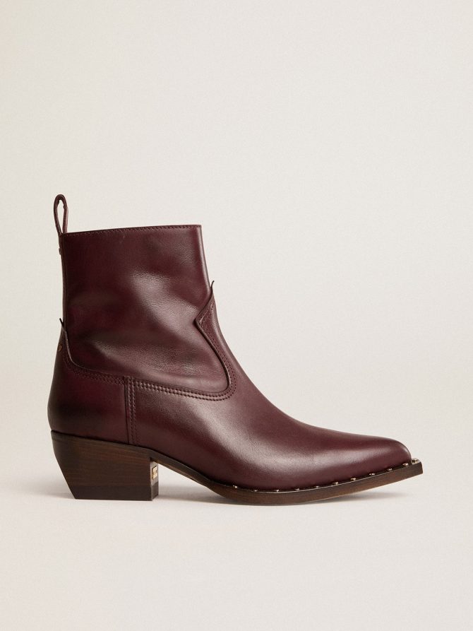 Womens’s low Debbie boots in burgundy leather
