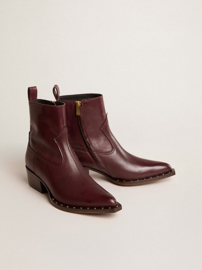 Womens’s low Debbie boots in burgundy leather - Image 2