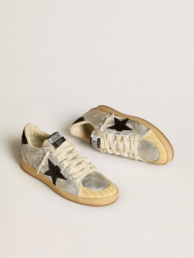 Ball Star LAB in silver leather with black suede star and heel tab - Image 2