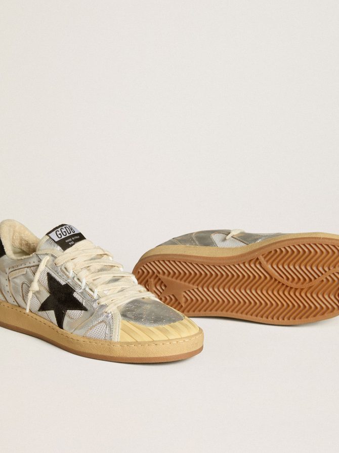 Ball Star LAB in silver leather with black suede star and heel tab - Image 3