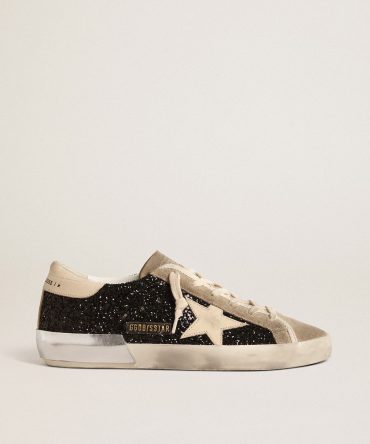 Super-Star in black glitter with cream star and suede inserts