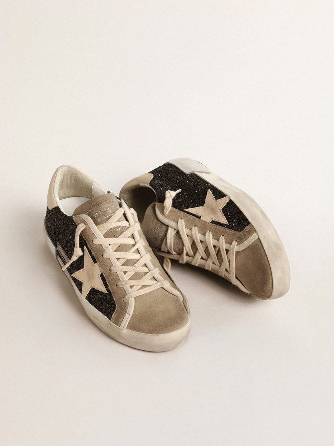 Super-Star in black glitter with cream star and suede inserts - Image 2