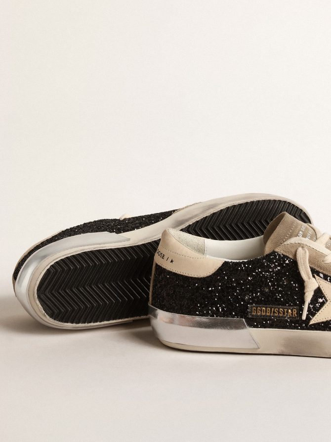 Super-Star in black glitter with cream star and suede inserts - Image 3