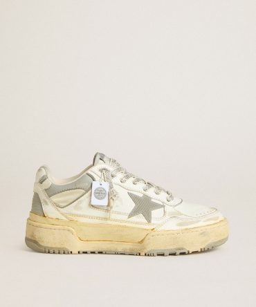 Women’s Forty2 in white leather with laces with Swarovski crystals and gray star