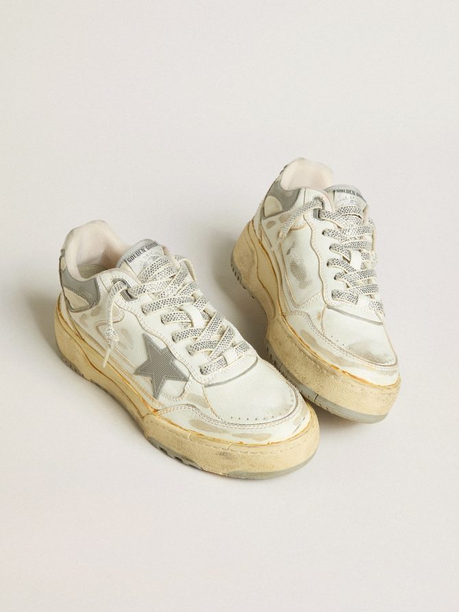 Women’s Forty2 in white leather with laces with Swarovski crystals and gray star - Image 2