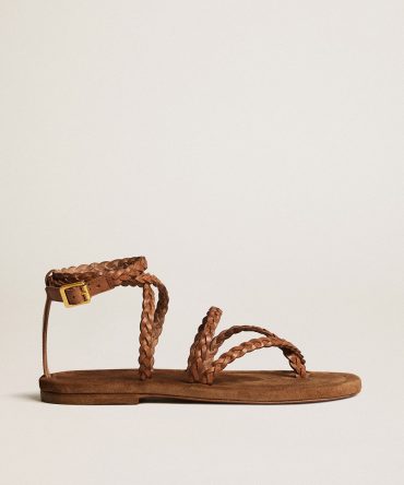 Penelope flat sandals in brown leather with suede sole