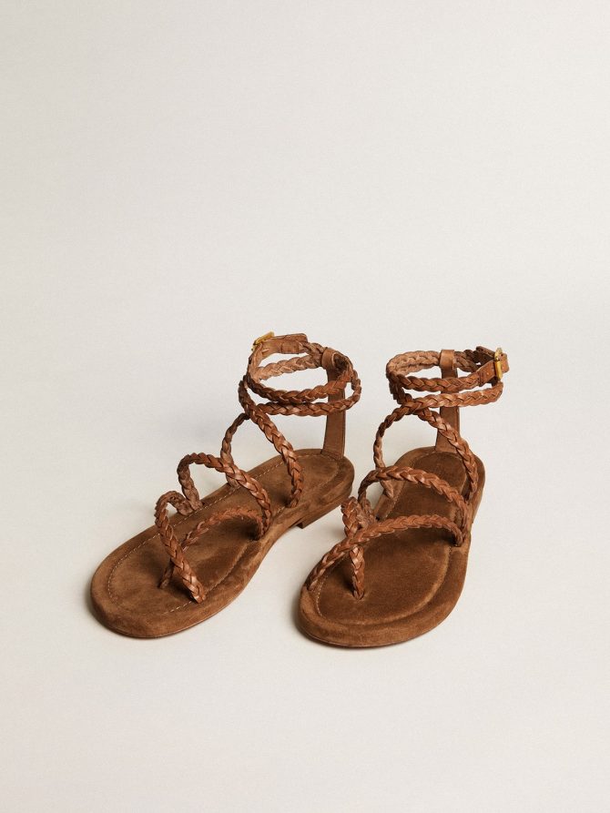 Penelope flat sandals in brown leather with suede sole - Image 2