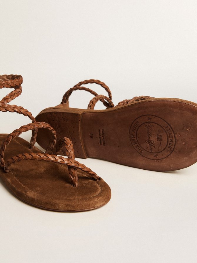 Penelope flat sandals in brown leather with suede sole - Image 3