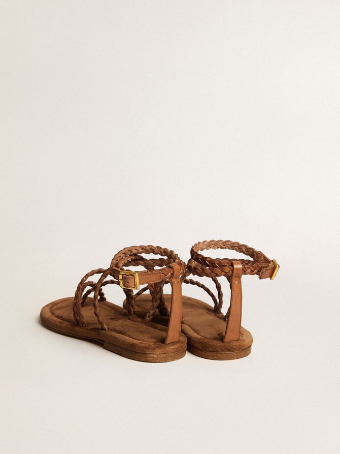 Penelope flat sandals in brown leather with suede sole - Image 4