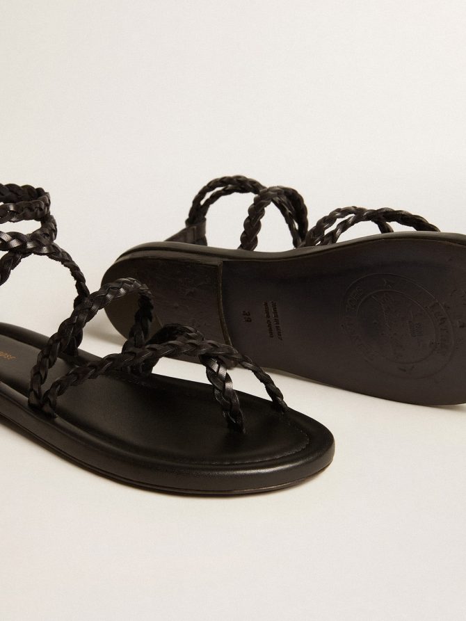 Penelope flat sandals in black leather - Image 3