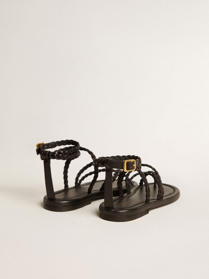 Penelope flat sandals in black leather - Image 4