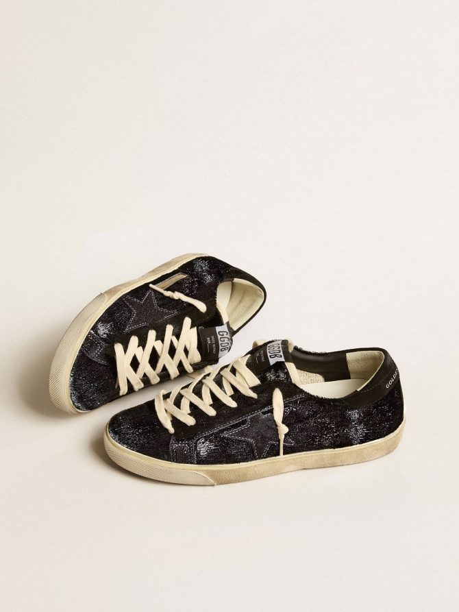 Women’s Super-Star in black velvet and suede with black suede star - Image 2