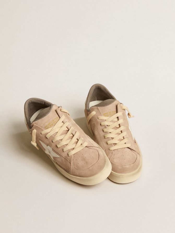 Stardan in old rose suede with white leather star and heel tab - Image 2