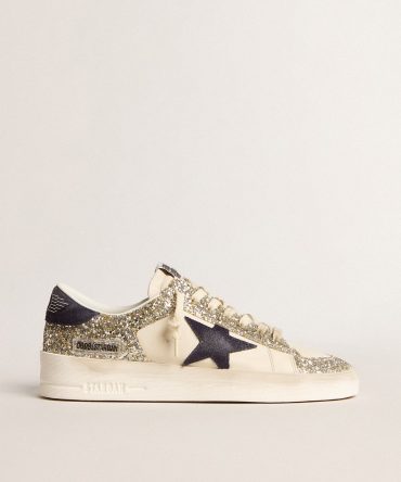 Women’s Stardan in platinum glitter with dark blue suede star and heel tab