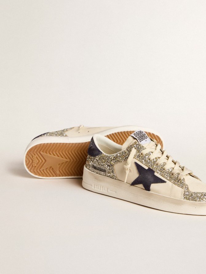 Women’s Stardan in platinum glitter with dark blue suede star and heel tab - Image 3