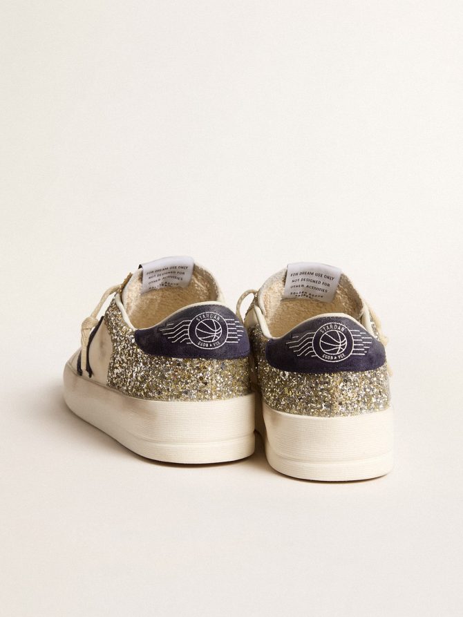 Women’s Stardan in platinum glitter with dark blue suede star and heel tab - Image 4